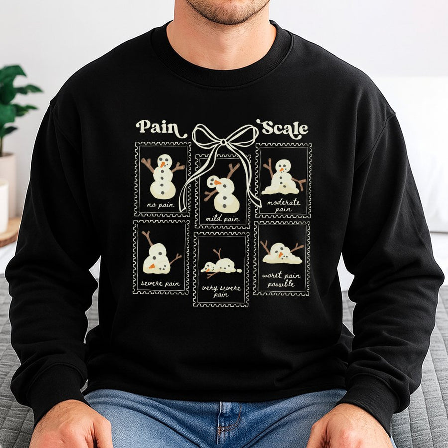Funny Snowman Pain Scale Sweatshirt | Medical Christmas Graphic Print | Cozy Cotton-Blend Crewneck | Holiday Gift For Nurses and Doctors