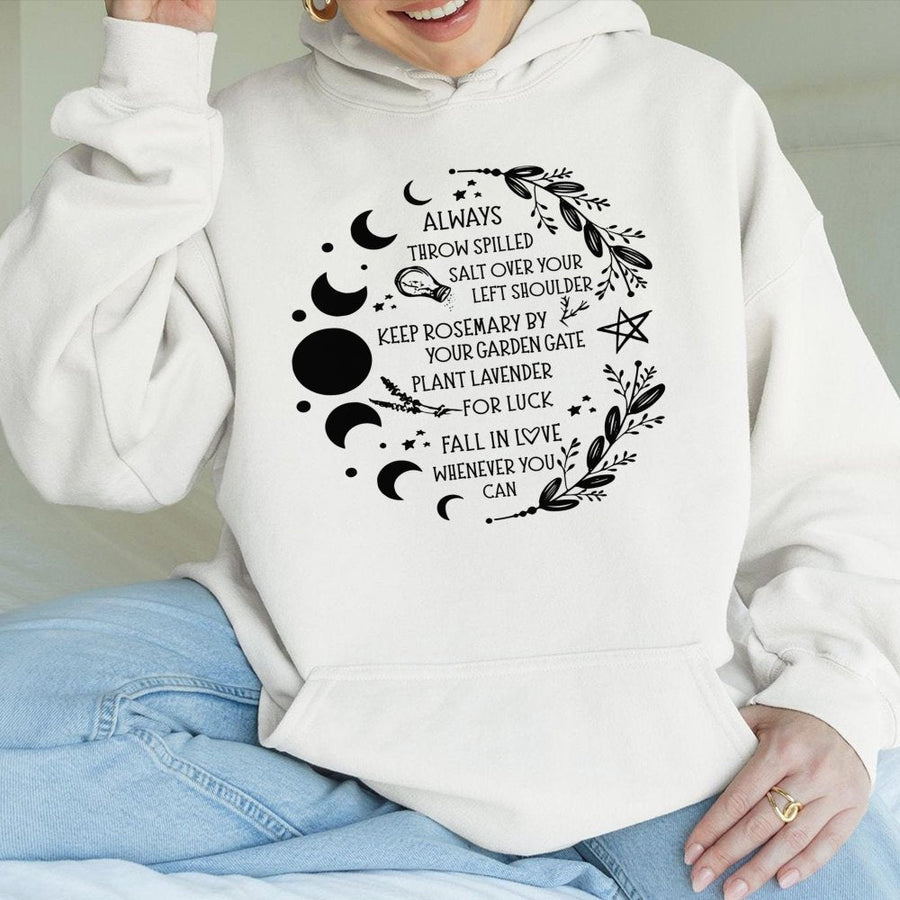 Witchy Aesthetic Hoodie | Moon Phase Rosemary Lavender Quote | Cotton-Polyester Blend | Spiritual Gift For Her Occult Lovers