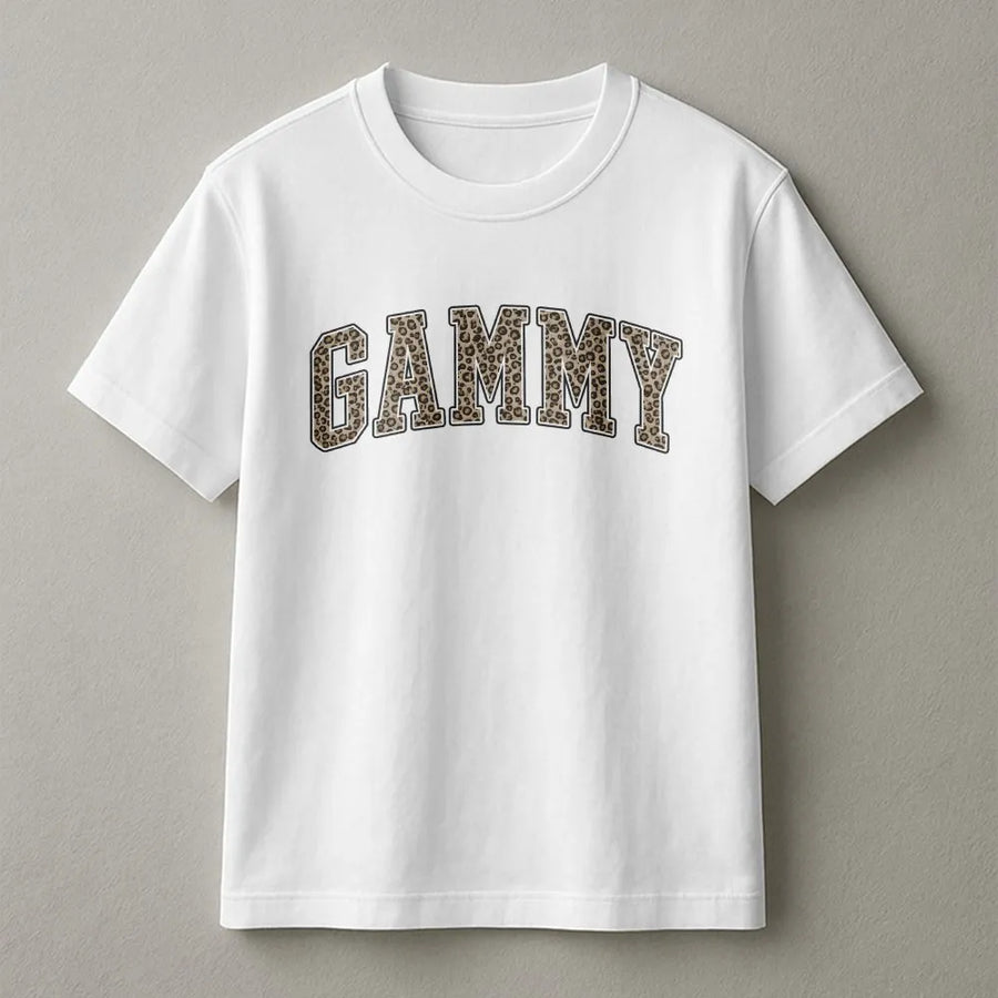Gammy T-Shirt | Leopard Print Varsity Letters | Cozy Cotton Blend | Cute Mothers Day Gift for Grandma