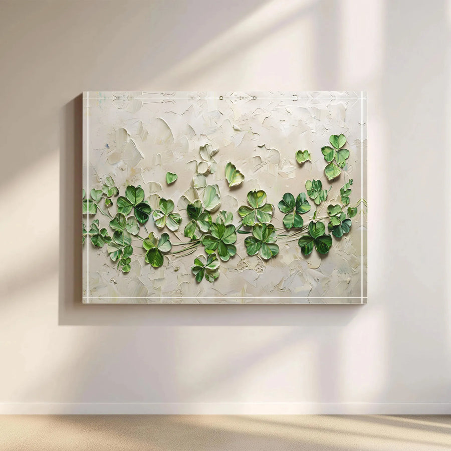 Shamrock Clover Canvas Wall Art | Textured 3D Impasto Style Print | Premium Canvas | St. Patrick's Day Gift for Irish Home Decor