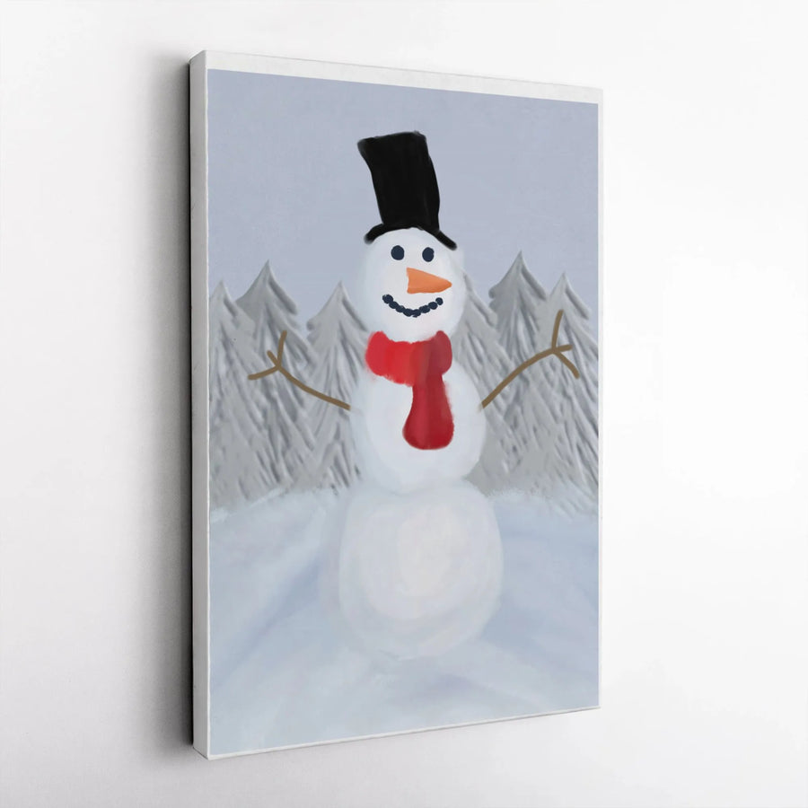 Snowman Wall Art Print | Whimsical Winter Forest Painting | Gallery-Quality 1.25-Inch Canvas | Festive Holiday Home Decor Gift