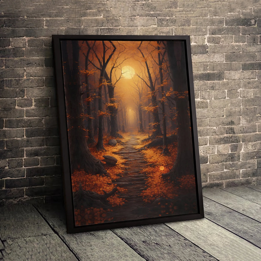 Autumn Forest Path Canvas Print | Mystical Glowing Woods Wall Art | Gallery Quality 1.25 Inch Profile | Seasonal Nature Home Decor Gift