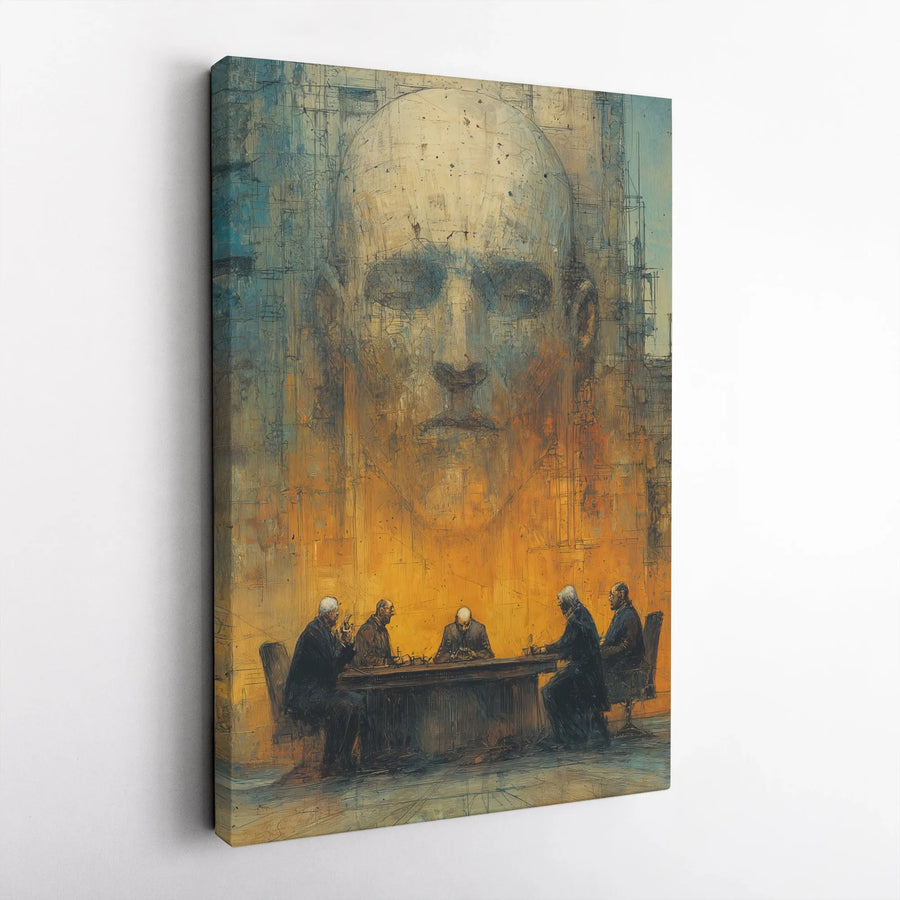 Surreal Office Meeting Canvas Art | Giant Head Abstract Wall Decor | 1.25-Inch Premium Gallery Profile | Thought-Provoking Corporate Office Gift