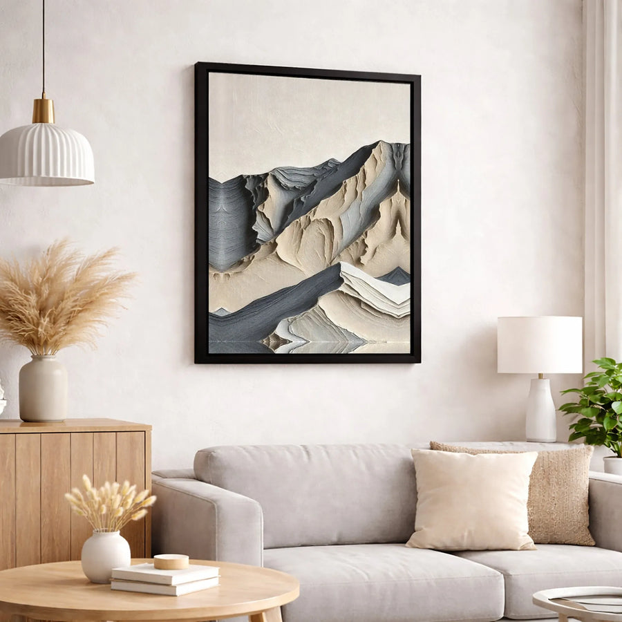 Abstract Mountain Canvas Wall Art | Textured Grey Landscape Painting | Premium Gallery-Wrapped Print | Modern Minimalist Home Decor