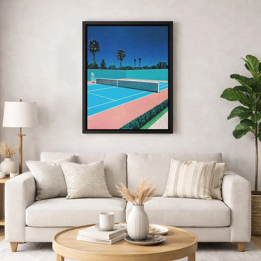 Tennis Court Wall Art | Vaporwave Aesthetic Palm Tree Landscape | Premium 1.25-Inch Gallery Canvas | Modern Sports Decor for Home and Office