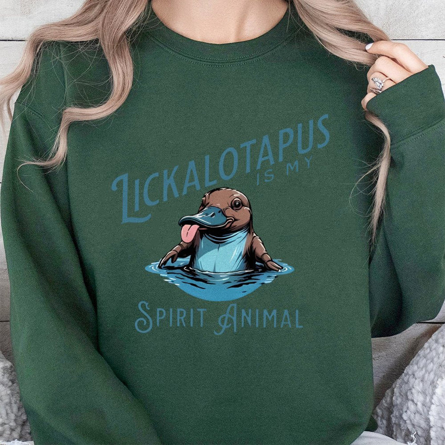Lickalotapus Is My Spirit Animal Sweatshirt | Funny Platypus Graphic Pun | Premium Cotton Blend Crewneck | Humorous Gift For Animal Lovers