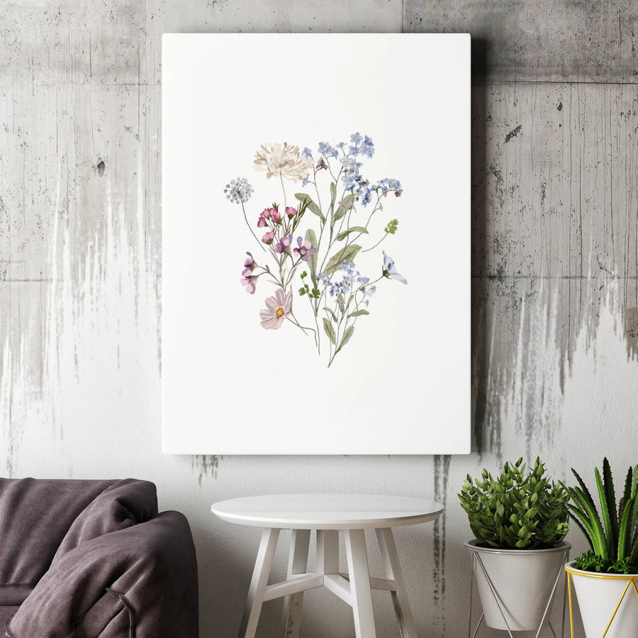 Watercolor Wildflower Bouquet Canvas | Botanical Minimalist Wall Art | Premium Gallery Wrap Print | Nature Inspired Home Decor Gift