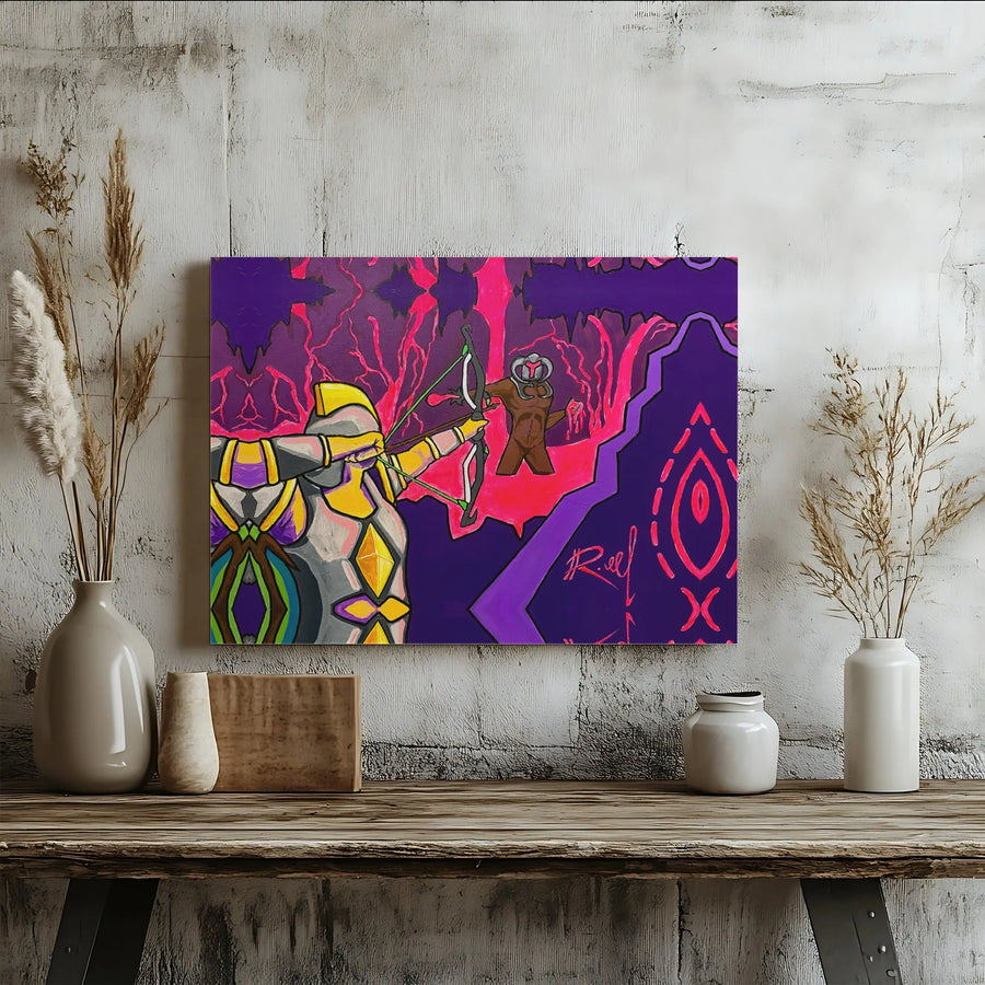 Fantasy Archer Canvas Art | Armored Warrior vs Monster Battle Scene | Premium Gallery Wrap Print | Epic Gamer Wall Decor for Living Room
