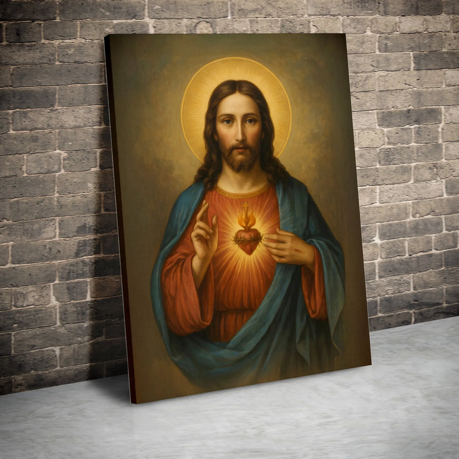 Sacred Heart of Jesus Canvas Wall Art | Vintage Catholic Portrait Painting | Premium Gallery Wrapped Print | Christian Home Decor Religious Gift