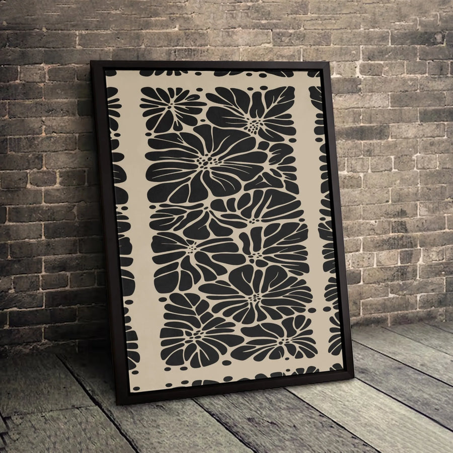 Boho Floral Canvas Print | Minimalist Black and Beige Botanical Art | 1.25-Inch Gallery Wrap | Premium Modern Wall Decor for Living Room
