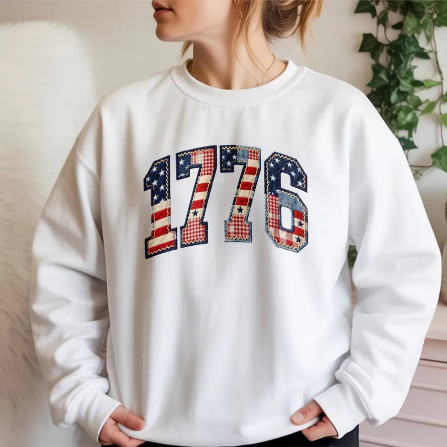 1776 Patriotic Sweatshirt | Faux Patchwork American Flag Design | Premium Soft Cotton Blend Sweatshirt | Fourth of July Anniversary Gift