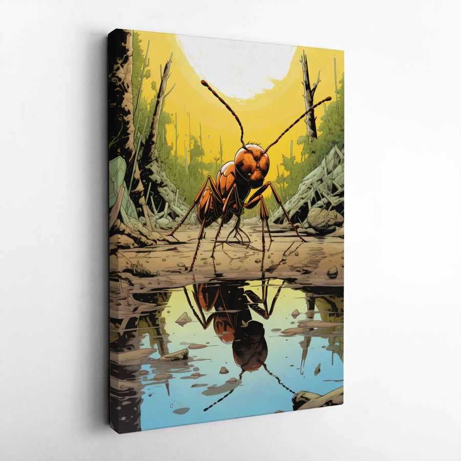 Ant Canvas Wall Art | Comic Book Style Insect Illustration | Premium Gallery Wrap Print | Nature Lover Gift for Office Decor