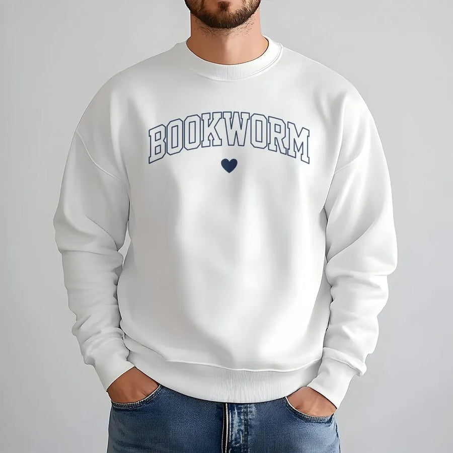 Bookworm Sweatshirt | Varsity Lettering with Minimalist Heart | Premium Cotton Blend | Gift for Readers, Book Lovers, and Book Club Members