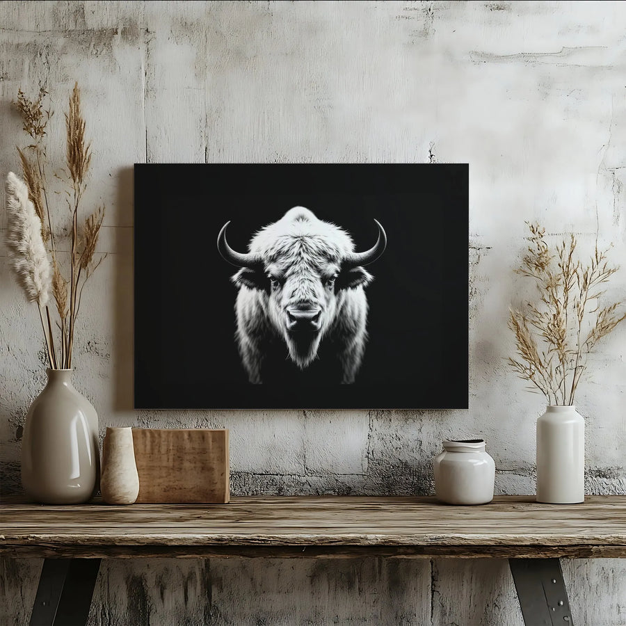 White Buffalo Canvas Print | Minimalist Wildlife Wall Art | Premium Gallery Wrapped Decor | Modern Farmhouse Living Room Gift