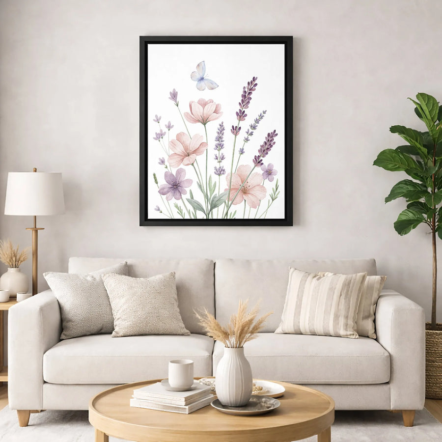 Watercolor Wildflower Canvas Print | Lavender and Butterfly Botanical Art | Premium Gallery-Wrapped Wall Decor | Elegant Gift for Nature Lovers