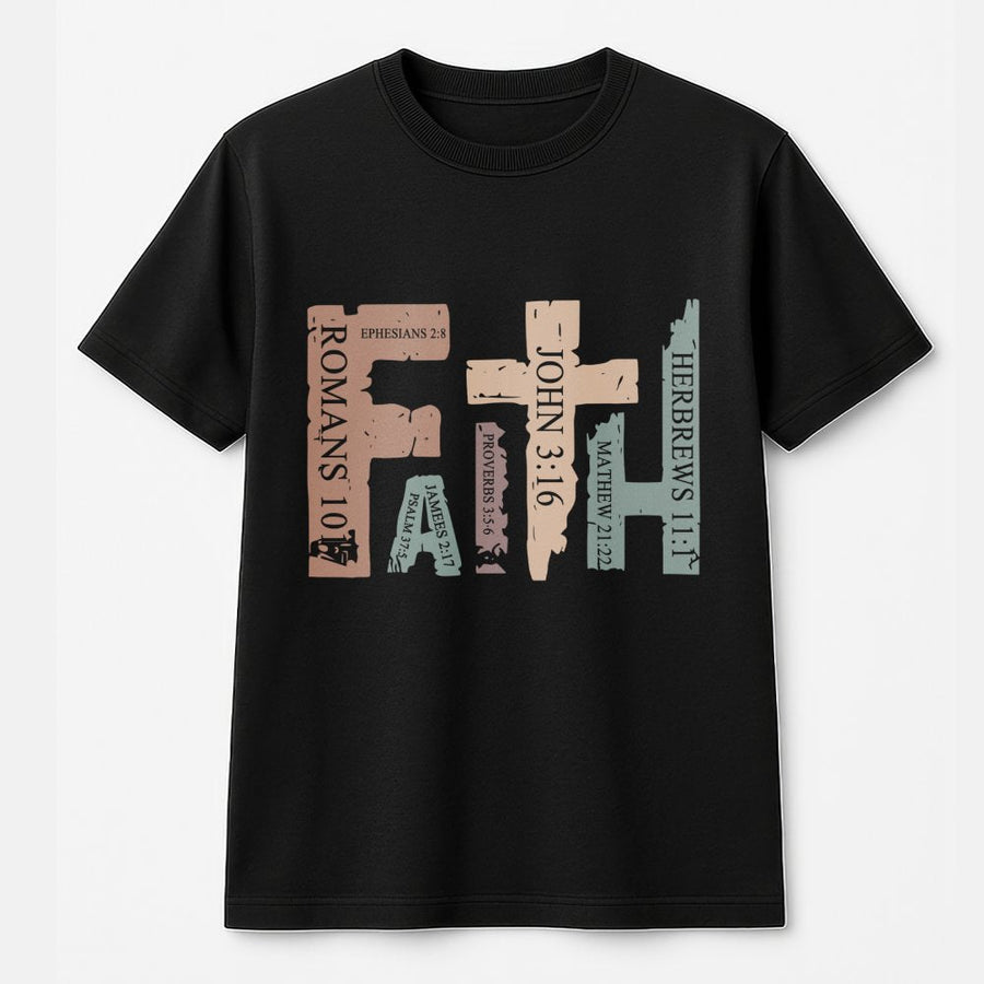 Faith Scripture T-Shirt | Boho Christian Bible Verse Design | 100% Cotton Religious Gift | Trendy Faith-Based Graphic Tee for Women