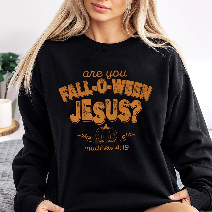 Fall-O-Ween Jesus Sweatshirt | Christian Pumpkin Fall Graphic | Premium Cotton Blend | Faith-Based Halloween Gift for Women and Men
