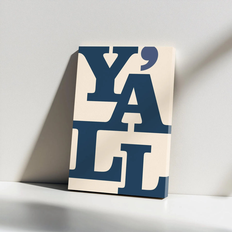 Y'All Typography Canvas Wall Art | Southern Home Decor Print | 1.25 Inch Gallery Wrap | Modern Farmhouse Living Room Gift