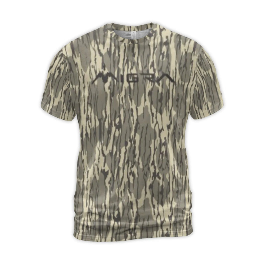 Bottomland Camo 3D T-Shirt | Realistic Tree Bark Pattern | Premium Polyester Spandex Blend | Outdoor Enthusiast Graphic Tee