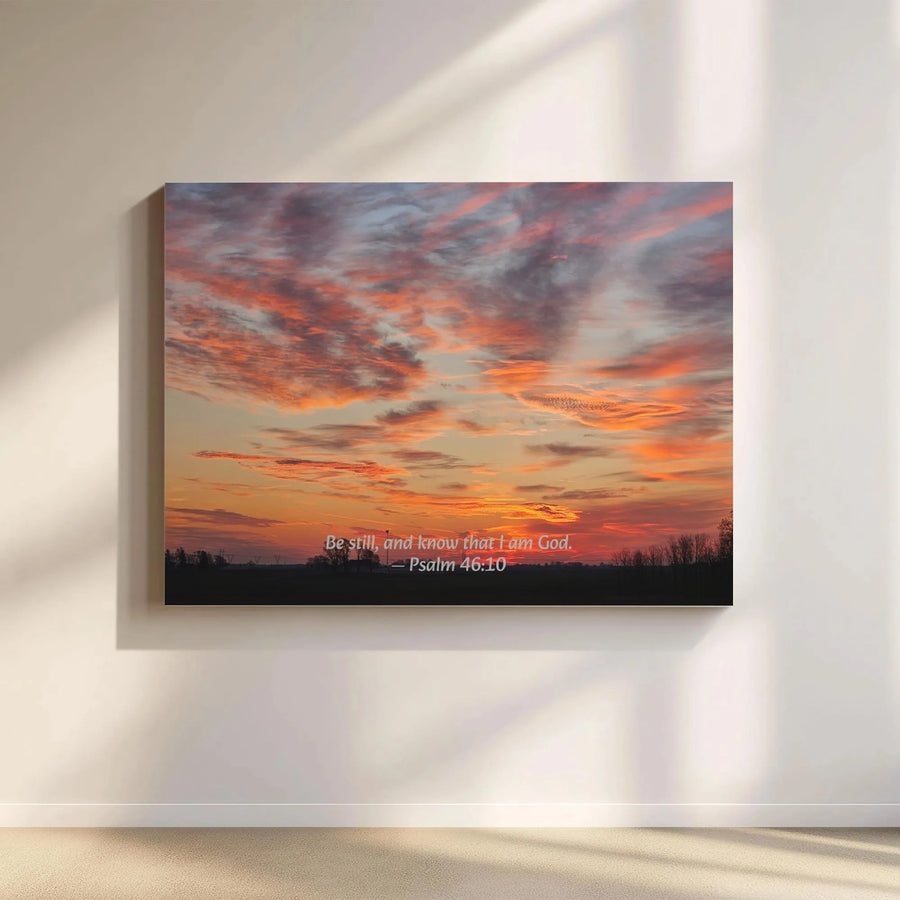 Psalm 46:10 Canvas Print | Be Still And Know Wall Art | 1.25 Inch Gallery Wrap Sunset Landscape | Religious Home Decor Gift