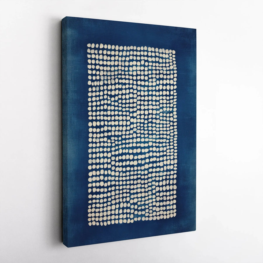 Abstract Indigo Blue Canvas Art | Geometric Polka Dot Wall Decor | Premium 1.25" Gallery Wrapped Print | Modern Minimalist Home Interior Gift