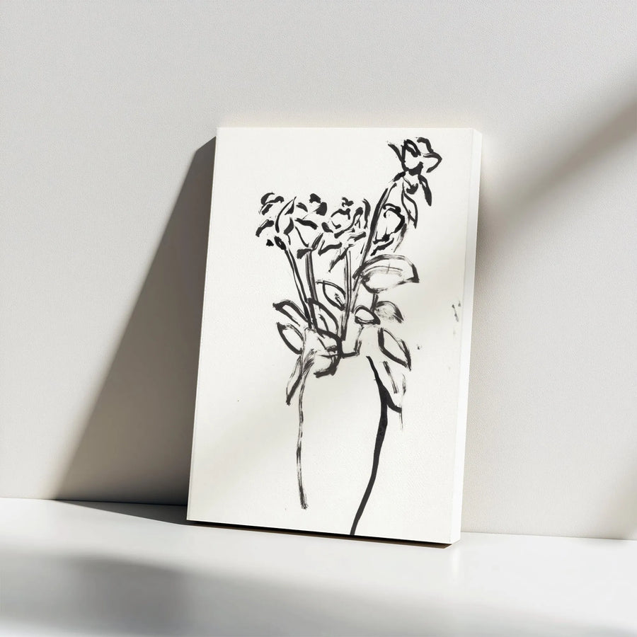 Minimalist Floral Vertical Canvas | Abstract Black Ink Rose Drawing | Premium Gallery Wrapped Wall Art | Modern Home & Office Decor Gift