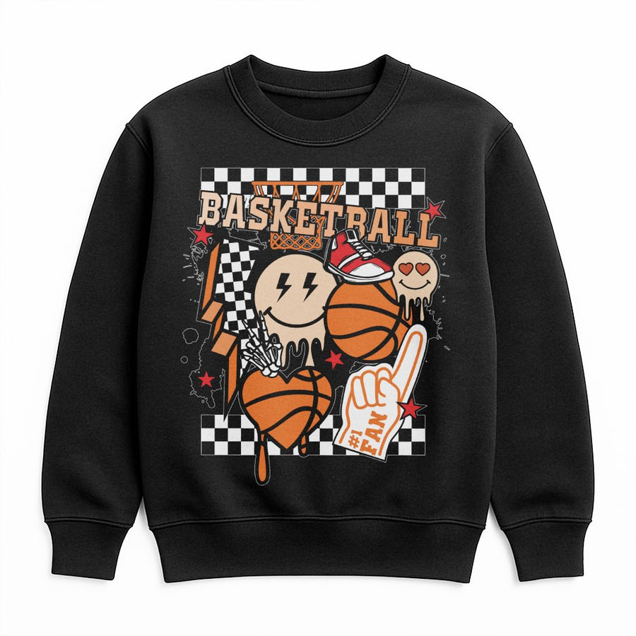 Basketball Sweatshirt | Retro Checkerboard Hoop Graphic | Premium Cotton Blend | Gift For Basketball Mom and Fan