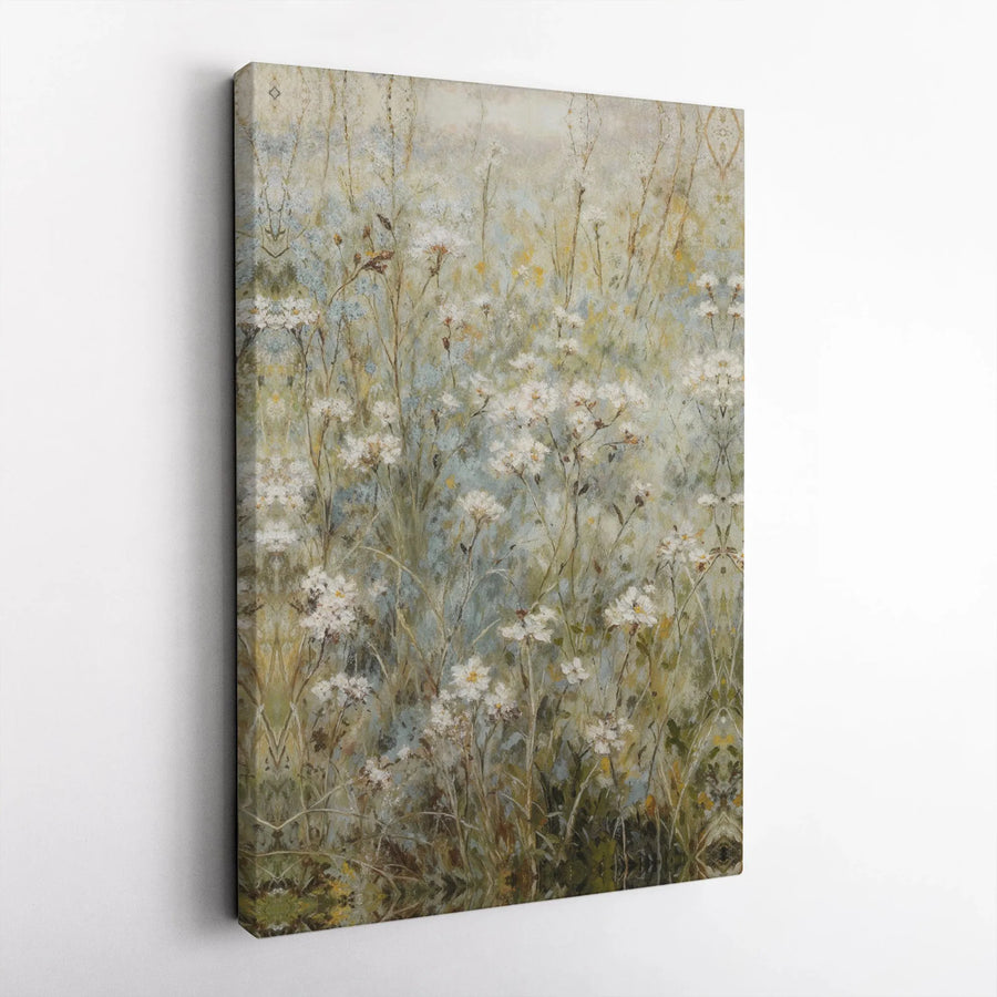 Vintage Wildflower Canvas Print | Textured Meadow Painting | Premium Gallery Wrapped Art | Farmhouse Cottage Decor Gift