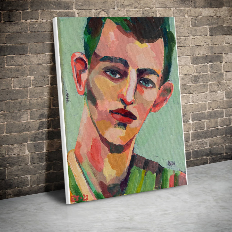 Abstract Male Portrait Vertical Canvas | Colorful Expressionist Painting | Premium 1.25" Thick Gallery Wrap | Modern Home Decor Gift