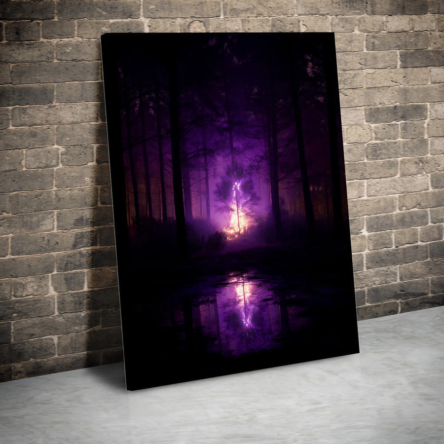 Purple Forest Wall Art | Magical Glowing Tree Landscape Canvas Print | Premium Gallery Wrap Decor | Enchanted Nature Gift for Home Office