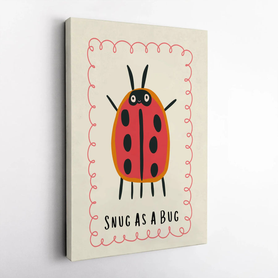 Snug As A Bug Nursery Wall Art | Cute Cartoon Ladybug Illustration | Gallery Wrapped Canvas Print | Whimsical Gender Neutral Baby Room Decor