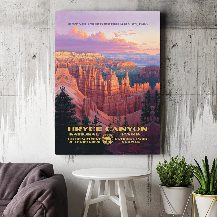 Bryce Canyon National Park Wall Art | Vintage Travel Poster Print | Premium Gallery Wrapped Canvas | National Park Enthusiast Gift