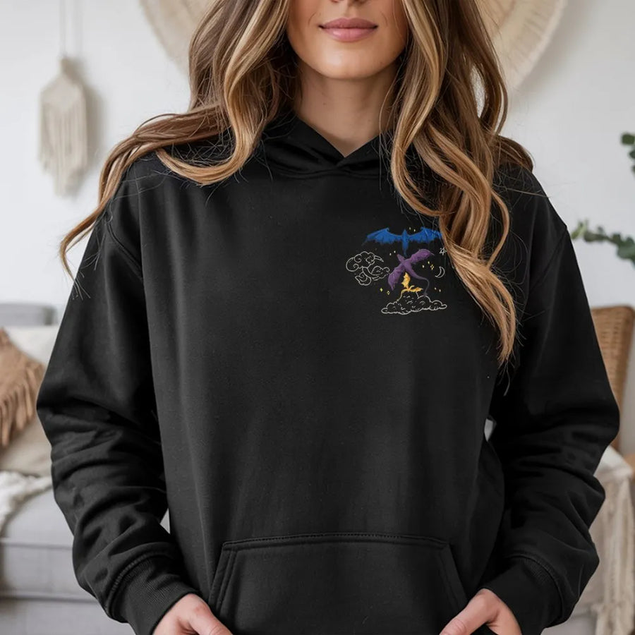 Dragon Hoodie | Minimalist Celestial Dragons Pocket Print | Premium Cotton Tee | Gift for Fantasy Lover
