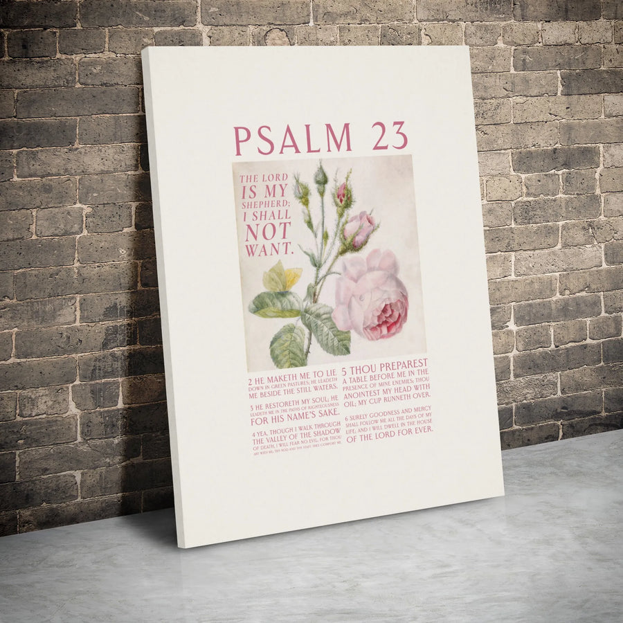 Psalm 23 Wall Art | The Lord Is My Shepherd Pink Rose Canvas | Premium Gallery Wrap Decor | Christian Home Gift for Her