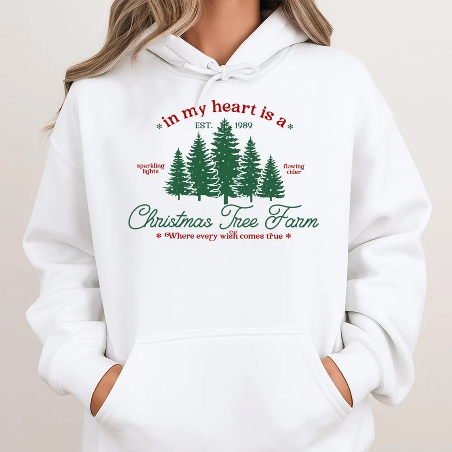 Christmas Tree Farm Hoodie | In My Heart Est 1989 Graphic | Premium Cotton Blend | Holiday Gift for Women and Men