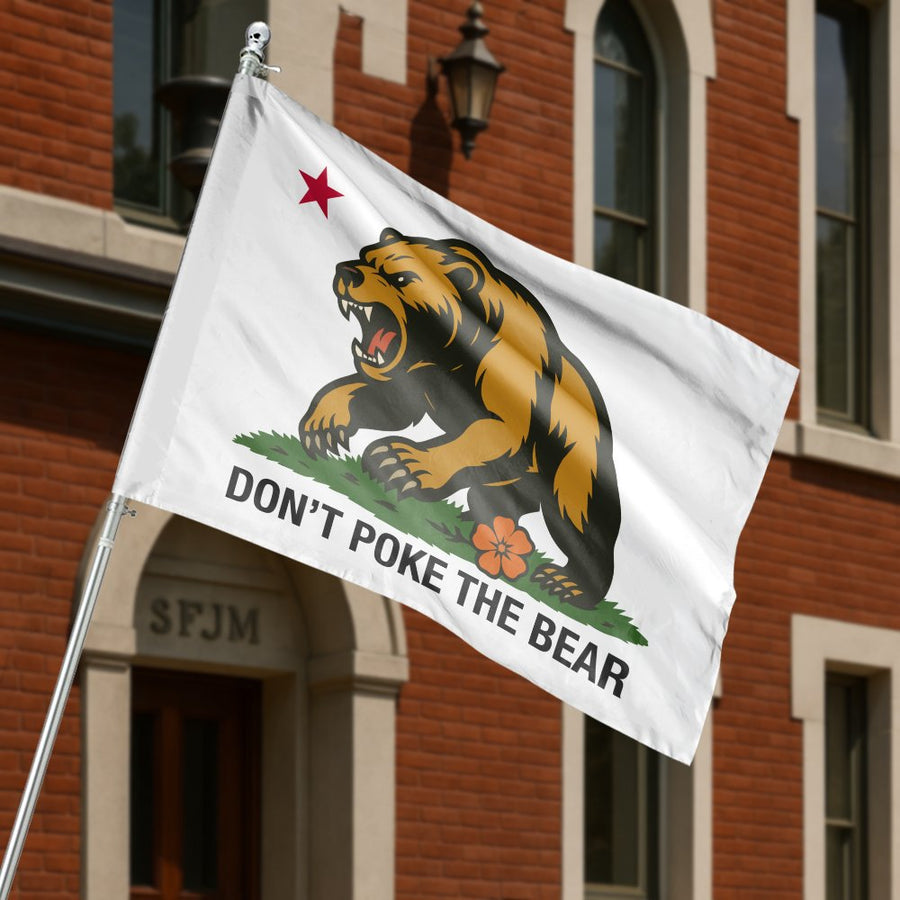 Don't Poke The Bear House Flag | Fierce Grizzly California Style Banner | Premium Weather-Resistant Polyester | Outdoor Garden Decor Gift