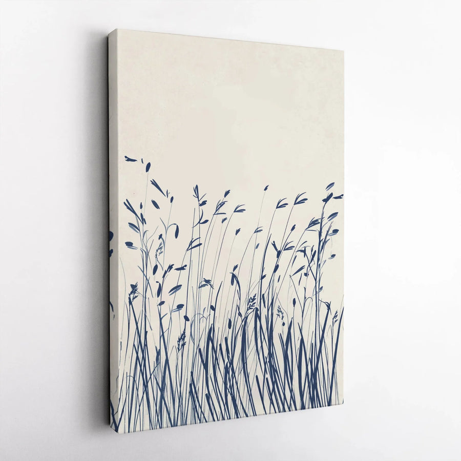 Minimalist Blue Grass Canvas Wall Art | Botanical Nature Illustration | Gallery Quality Framed Print | Modern Home & Office Decor Gift