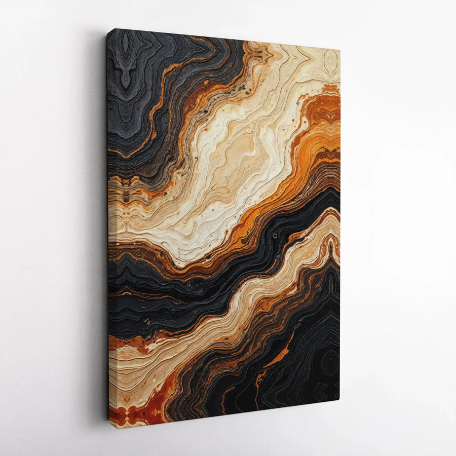 Abstract Canvas Wall Art | Black and Orange Agate Slice Print | Premium Gallery Wrapped Canvas | Modern Living Room & Office Decor