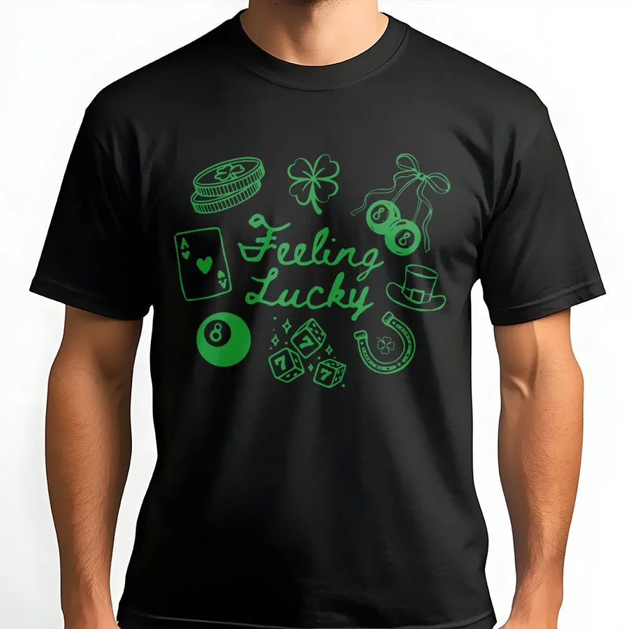 Feeling Lucky Graphic T-Shirt | St Patricks Day Clover Design | Premium 100% Cotton | Festive Gift for Lucky Gamblers