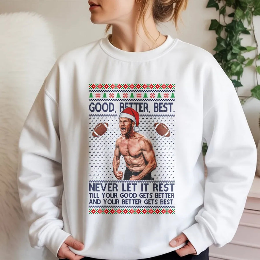 Football Player Ugly Christmas Sweatshirt | Motivational Quote Graphic Print | Premium Cotton Blend Crewneck | Funny Sports Fan Holiday Gift Idea