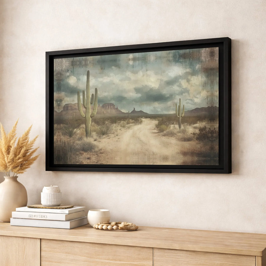 Desert Saguaro Canvas Wall Art | Vintage Western Landscape | Premium Gallery Wrapped Print | Southwestern Home Decor Gift