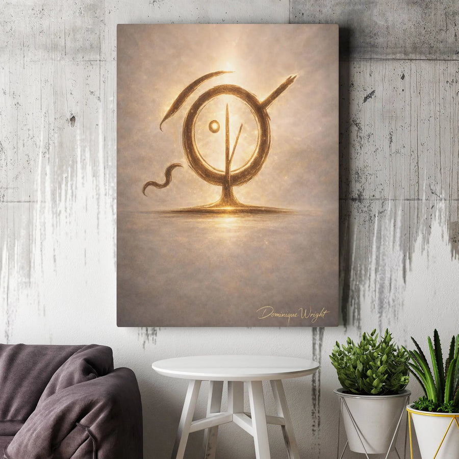 Mystical Symbol Canvas Art | Glowing Golden Abstract Wall Decor | Premium Gallery-Wrapped Print | Spiritual Home Office Aesthetic Gift