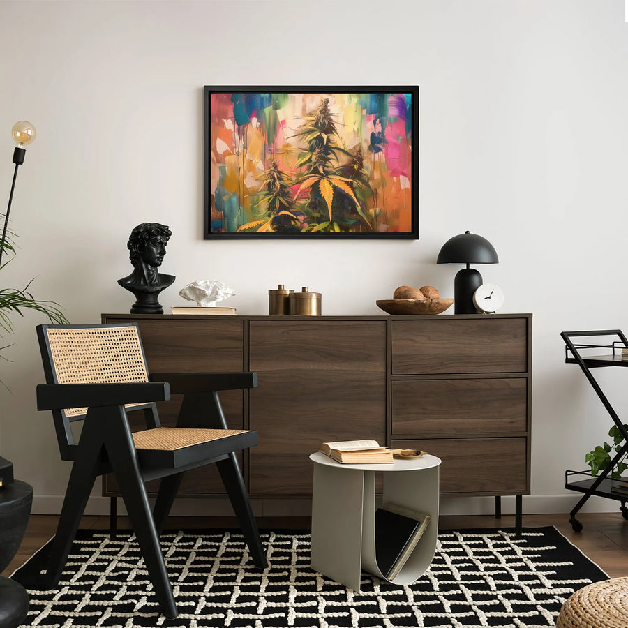 Abstract Cannabis Plant Canvas Art | Colorful Marijuana Leaf Wall Decor | Premium Fade-Resistant Gallery Wrap | Modern Botanical Gift for Home