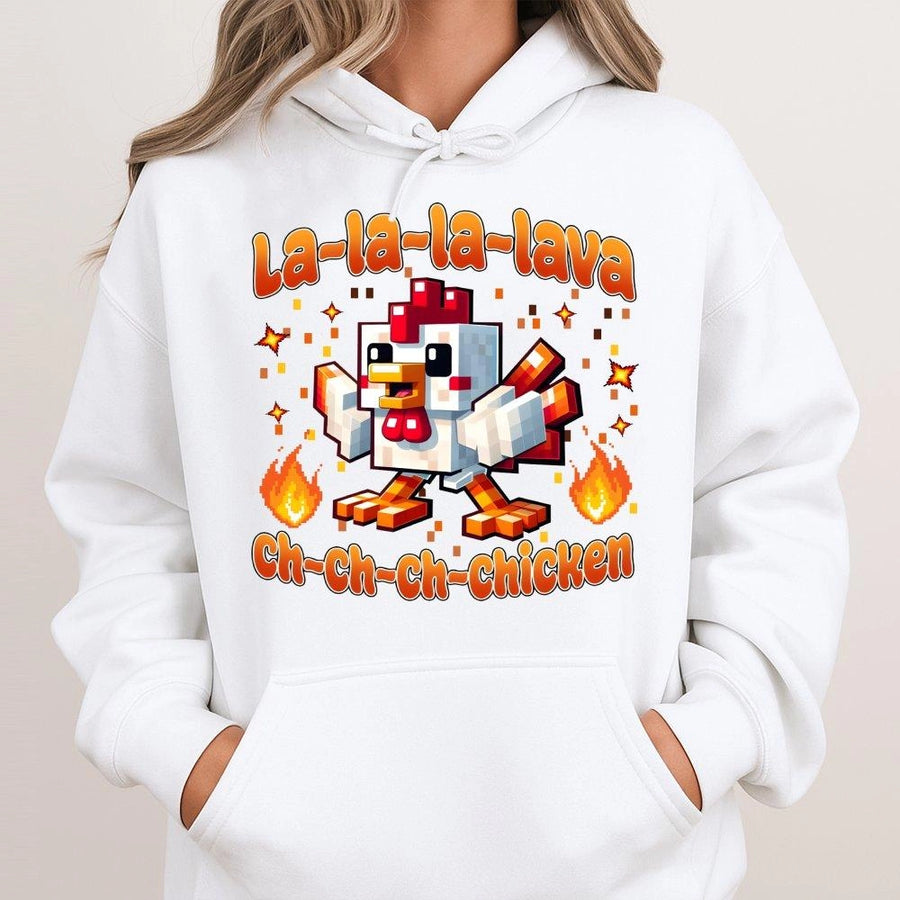 Pixel Chicken Gamer Hoodie | Lava Fire Game Graphic | Premium Cotton-Blend Pullover | Funny Gaming Gift for Kids and Teens