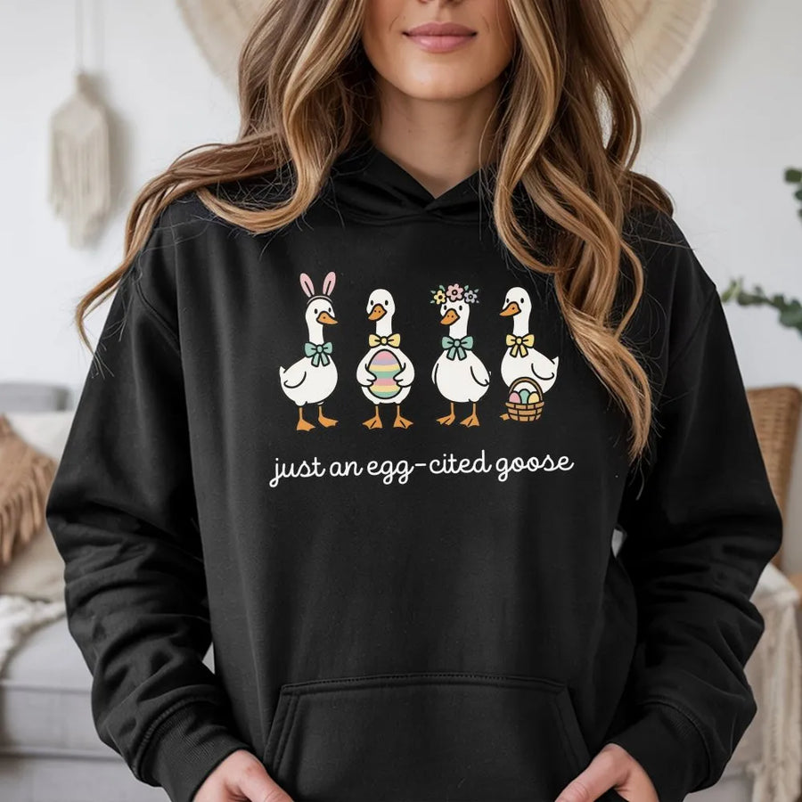 Silly Goose Easter Hoodie | Cute Bunny Graphic Art | Soft Cotton-Poly Blend | Premium Gift for Women and Teens