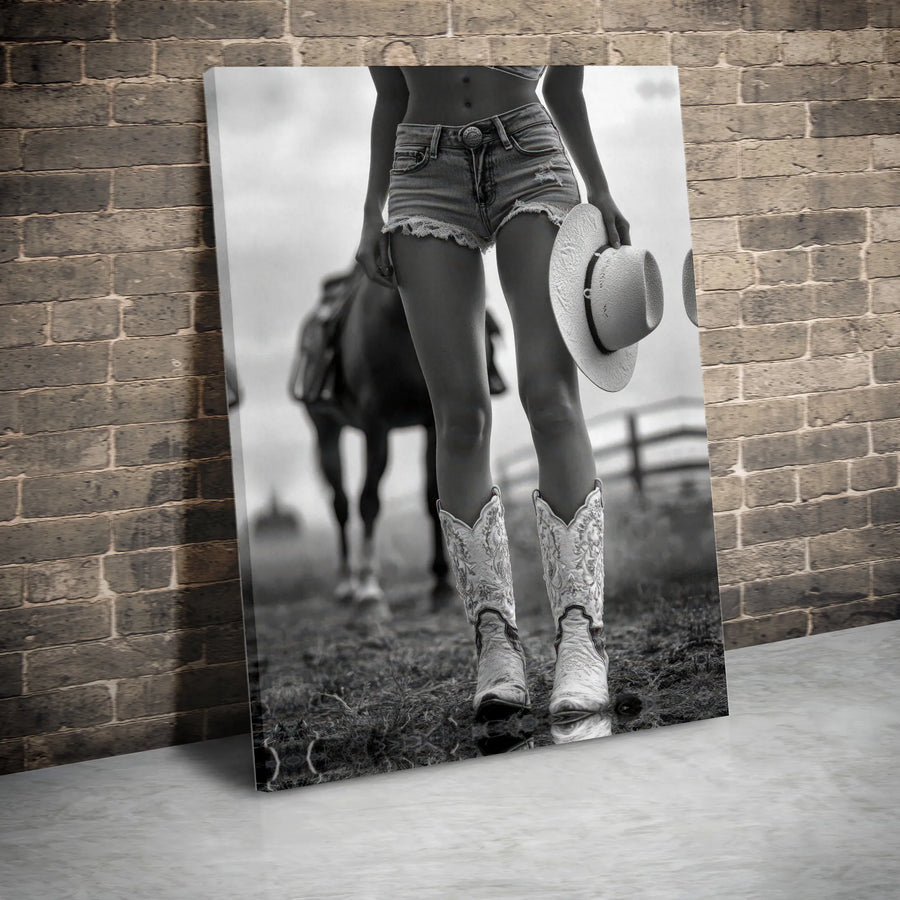 Cowgirl Wall Art Canvas | Black And White Western Horse Decor | 1.25-Inch Gallery Wrap Print | Country Aesthetic Gift For Ranch Home