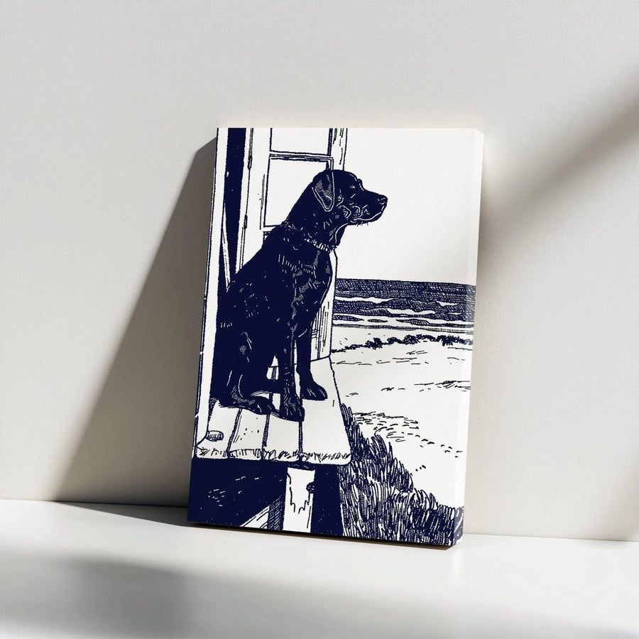 Black Labrador Canvas Wall Art | Coastal Beach Dog Sketch Print | 1.25 Inch Gallery Wrap | Premium Pet Lover Gift Home Decor