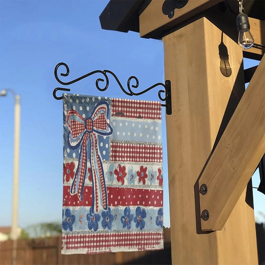 Patriotic Garden Flag | Rustic Floral Americana Print with Bow | Weatherproof Double Sided Fabric | Premium 4th of July & Memorial Day Yard Decor