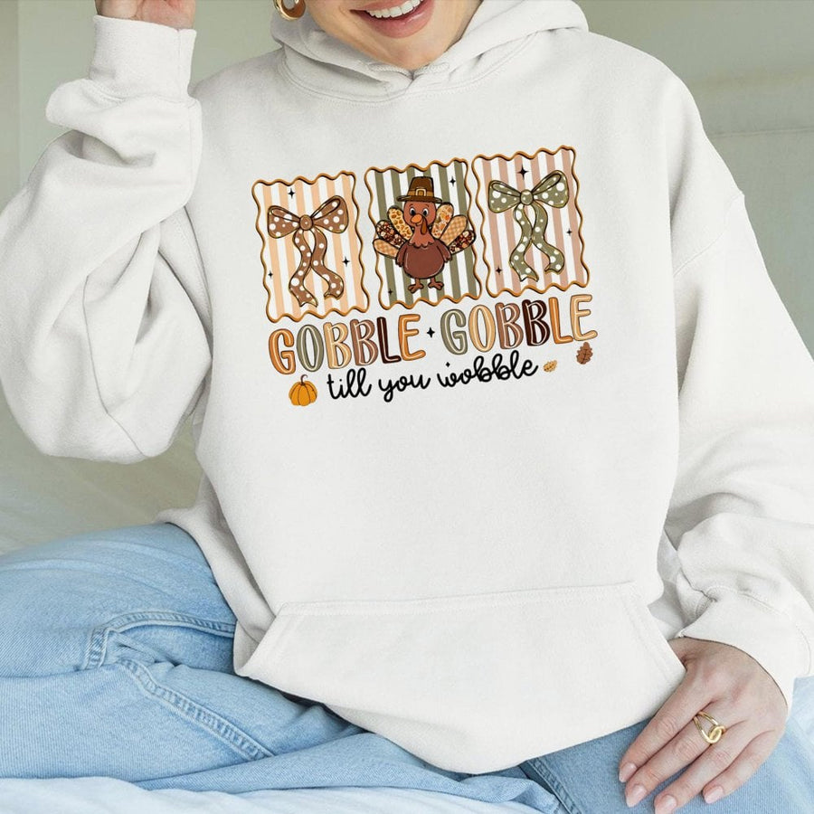 Gobble Gobble Till You Wobble Hoodie | Funny Thanksgiving Turkey Graphic | Soft Cotton-Blend Premium Apparel | Cute Fall Holiday Gift for Women