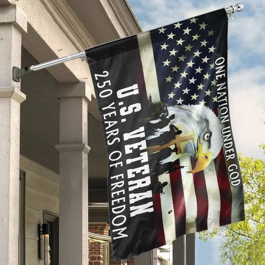 Patriotic US Veteran House Flag | 250 Years of Freedom Eagle Design | Weather Resistant Double Sided | Memorial Day Gift for Military Families & Vets